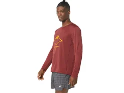 Cheap ASICS MEN FUJITRAIL LOGO LONG SLEEVE TOP Antique Red/Performance Black/Br Orange