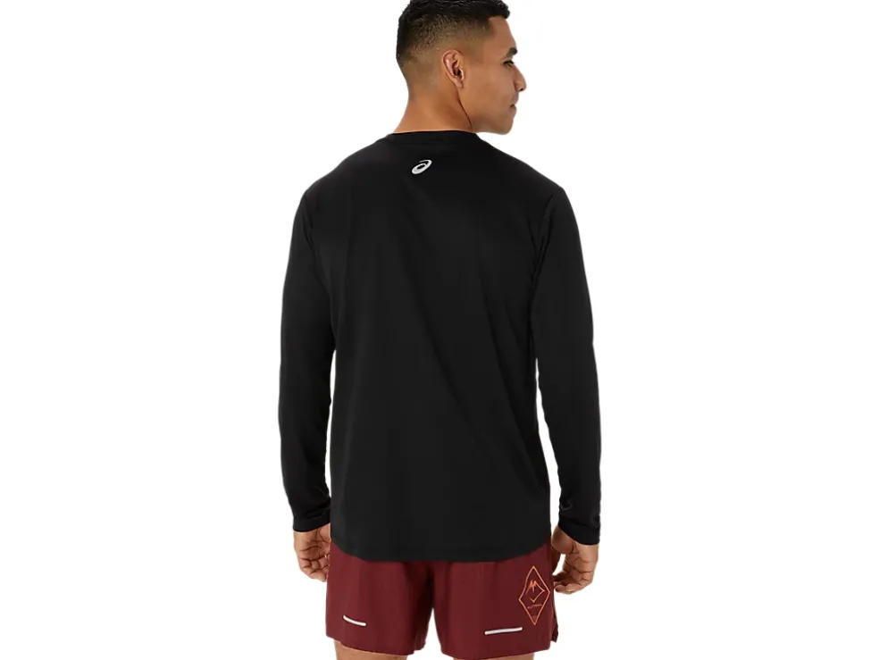 Cheap ASICS MEN FUJITRAIL LOGO LONG SLEEVE TOP Performance Black/Antique Red/Neon Lime