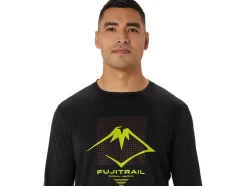 Cheap ASICS MEN FUJITRAIL LOGO LONG SLEEVE TOP Performance Black/Antique Red/Neon Lime