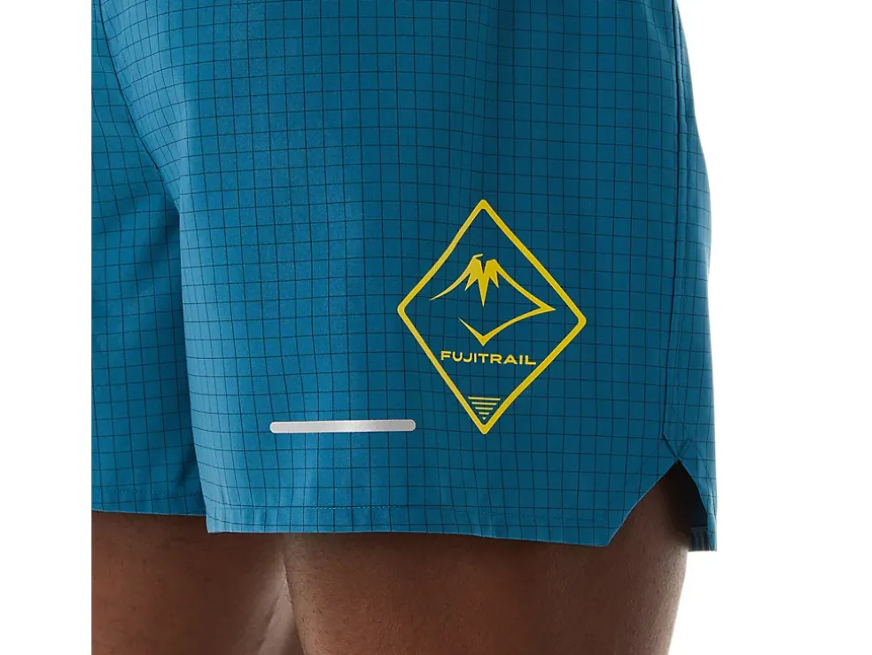 Shop ASICS MEN FUJITRAIL LOGO SHORT Ink Teal/Golden Yellow