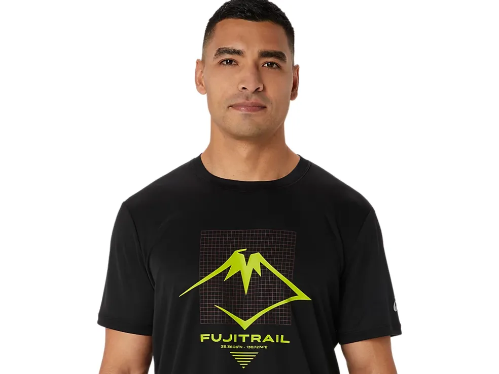 Best Sale ASICS MEN FUJITRAIL LOGO SHORT SLEEVE TOP Performance Black/Antique Red/Neon Lime