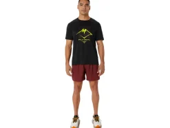 Best Sale ASICS MEN FUJITRAIL LOGO SHORT SLEEVE TOP Performance Black/Antique Red/Neon Lime