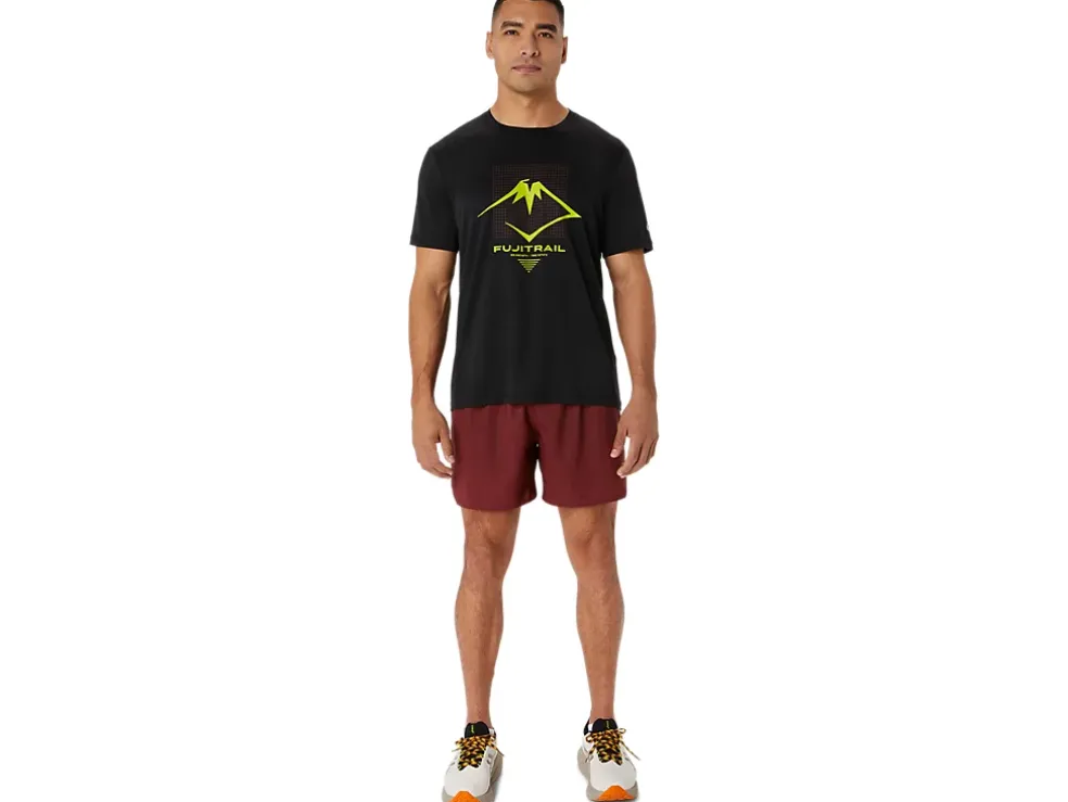 Best Sale ASICS MEN FUJITRAIL LOGO SHORT SLEEVE TOP Performance Black/Antique Red/Neon Lime