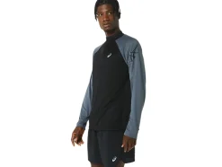 Clearance ASICS MEN ICON LONG SLEEVE 1/2 ZIP Performance Black/Carrier Grey