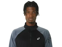 Clearance ASICS MEN ICON LONG SLEEVE 1/2 ZIP Performance Black/Carrier Grey