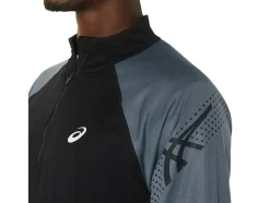 Clearance ASICS MEN ICON LONG SLEEVE 1/2 ZIP Performance Black/Carrier Grey