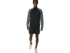 Clearance ASICS MEN ICON LONG SLEEVE 1/2 ZIP Performance Black/Carrier Grey