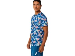 New ASICS MEN MATCH GRAPHIC SHORT SLEEVE TOP Light Indigo