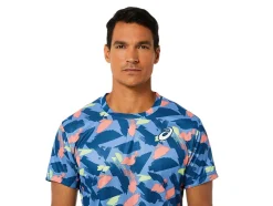 New ASICS MEN MATCH GRAPHIC SHORT SLEEVE TOP Light Indigo