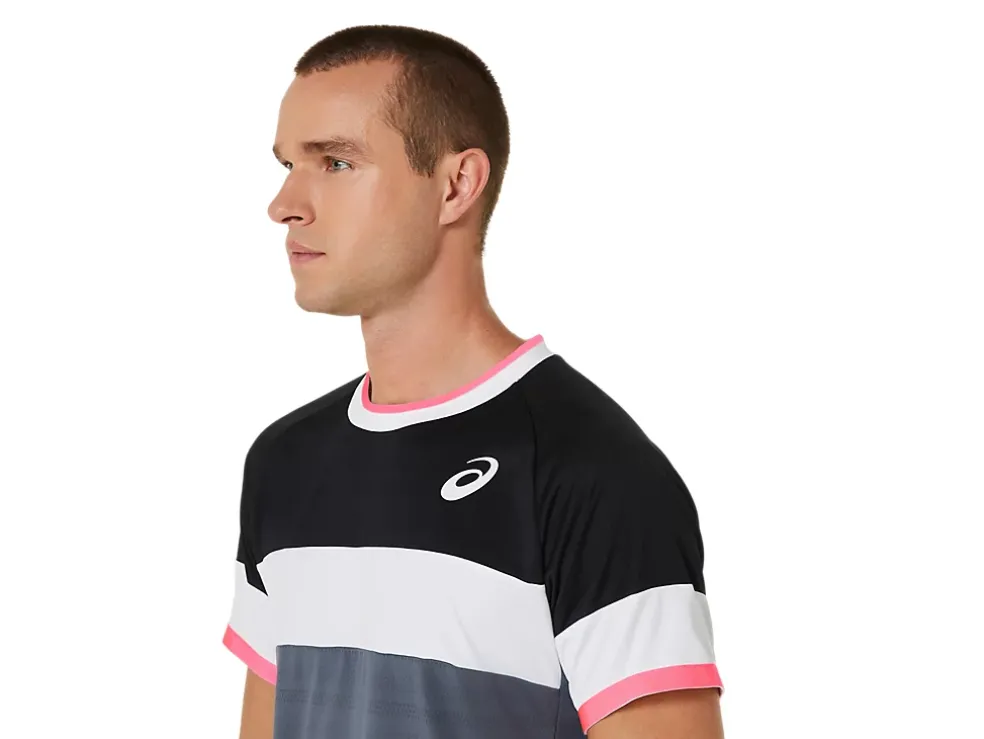 Hot ASICS MEN MATCH SHORT SLEEVE TOP Performance Black/Carrier Grey