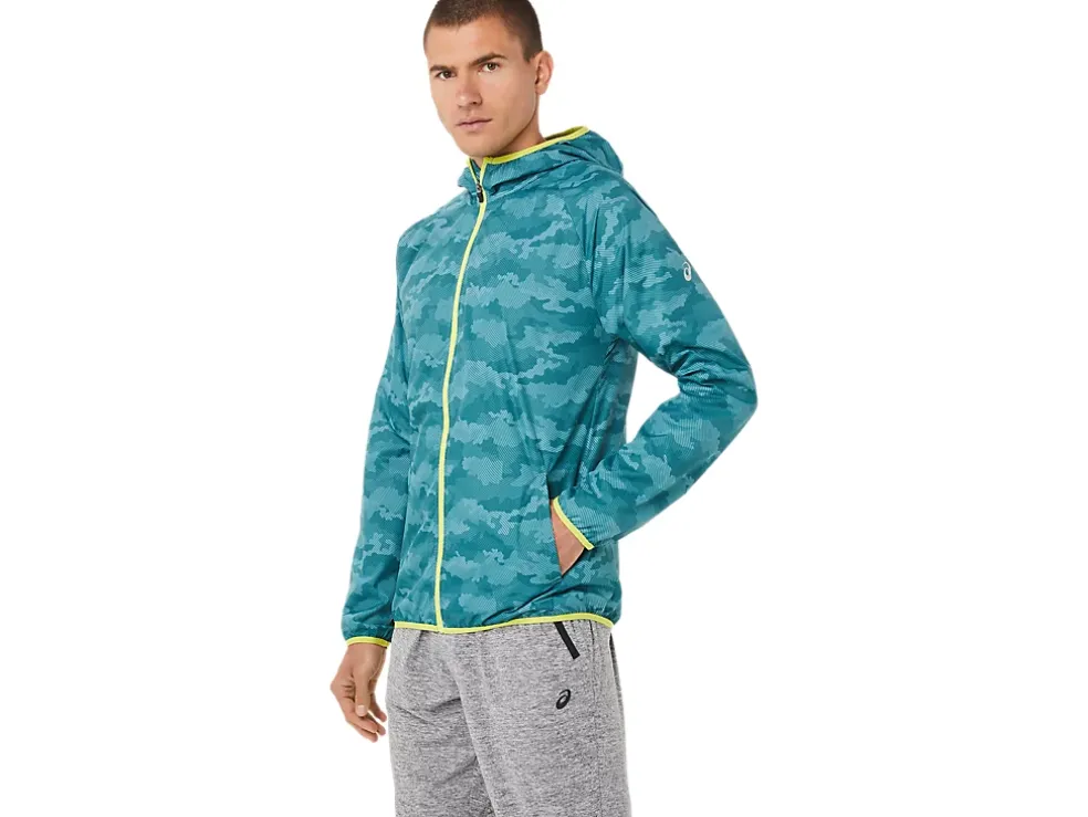 Fashion ASICS MEN PACKABLE JACKET Misty Pine Print/Sour Yuzu