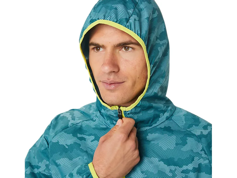 Fashion ASICS MEN PACKABLE JACKET Misty Pine Print/Sour Yuzu