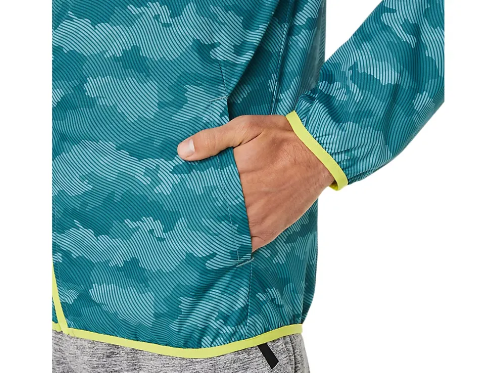 Fashion ASICS MEN PACKABLE JACKET Misty Pine Print/Sour Yuzu
