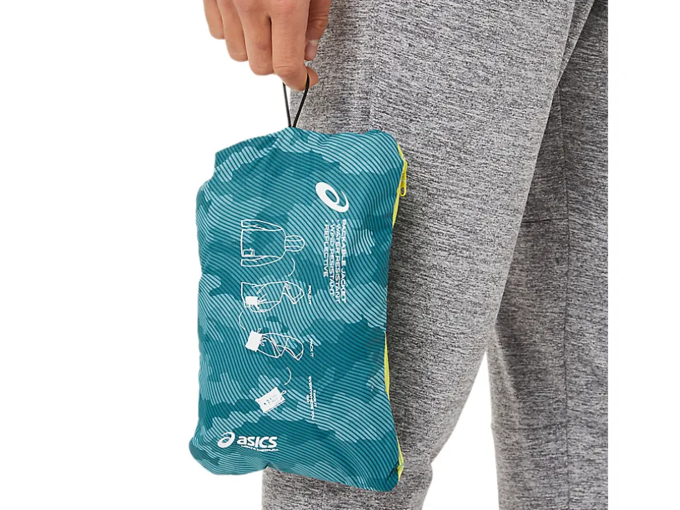 Fashion ASICS MEN PACKABLE JACKET Misty Pine Print/Sour Yuzu