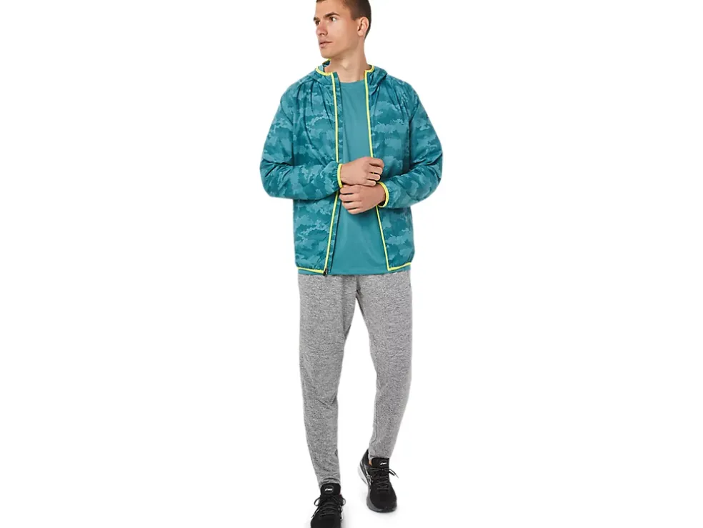 Fashion ASICS MEN PACKABLE JACKET Misty Pine Print/Sour Yuzu