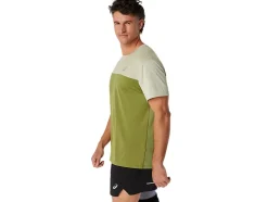 Fashion ASICS MEN RACE SHORT SLEEVE TOP Dried Leaf Green/Cactus