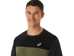 Fashion ASICS MEN RACE SHORT SLEEVE TOP Performance Black/Mantle Green
