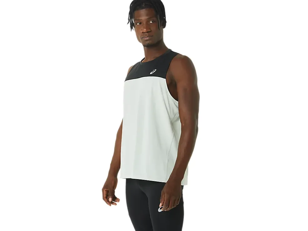 Cheap ASICS MEN RACE SINGLET Performance Black/Light Sage