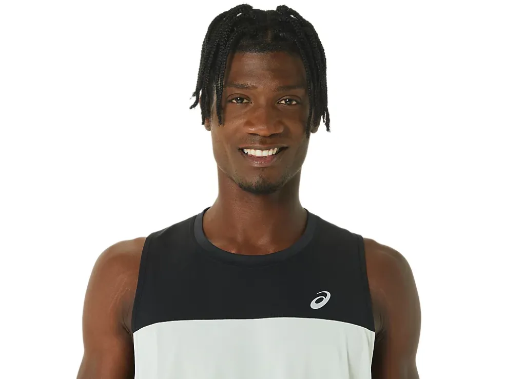 Cheap ASICS MEN RACE SINGLET Performance Black/Light Sage