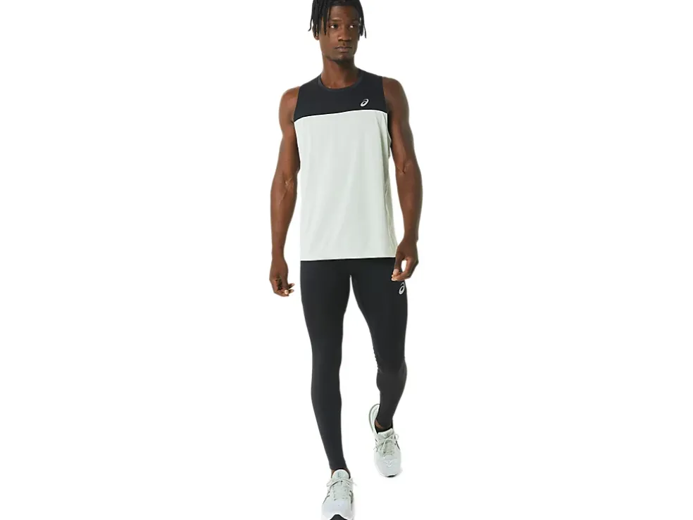 Cheap ASICS MEN RACE SINGLET Performance Black/Light Sage