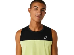 New ASICS MEN RACE SINGLET Performance Black/Glow Yellow