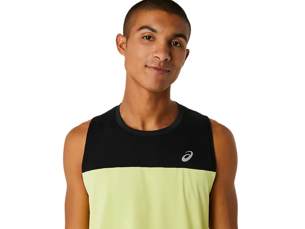 New ASICS MEN RACE SINGLET Performance Black/Glow Yellow