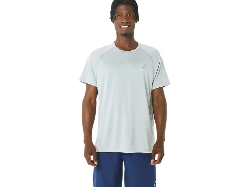 New ASICS MEN READY-SET LYTE SHORT SLEEVE Light Grey Heather