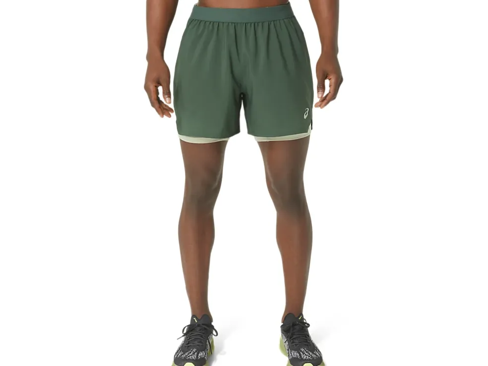Cheap ASICS MEN ROAD 2-N-1 5IN SHORT Rain Forest/Dried Leaf Green