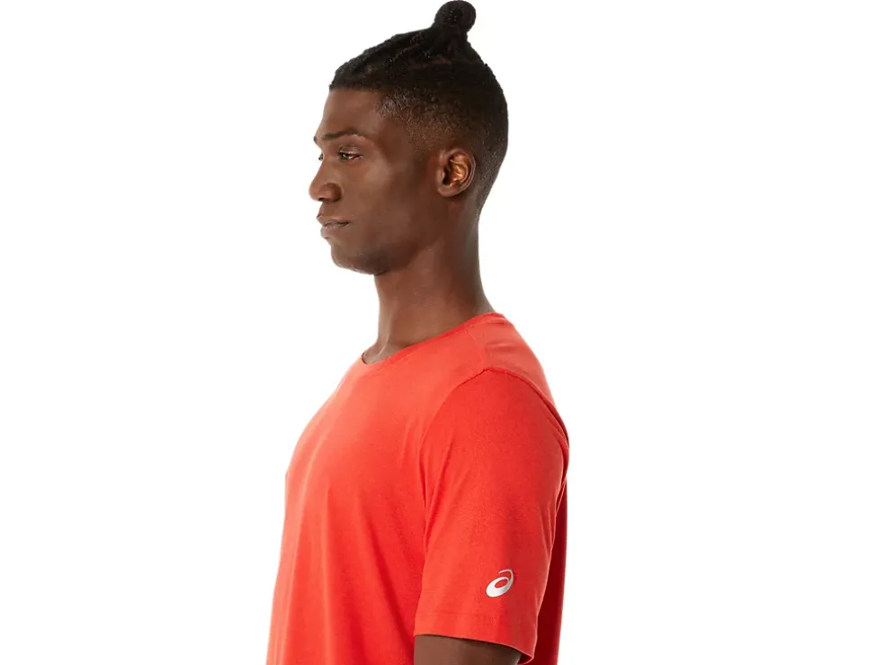 Discount ASICS MEN SHORT SLEEVE HTHR TECH TOP Fiery Red Heather