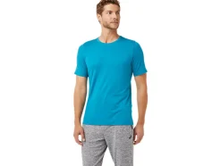 Shop ASICS MEN SHORT SLEEVE HTHR TECH TOP Teal Blue