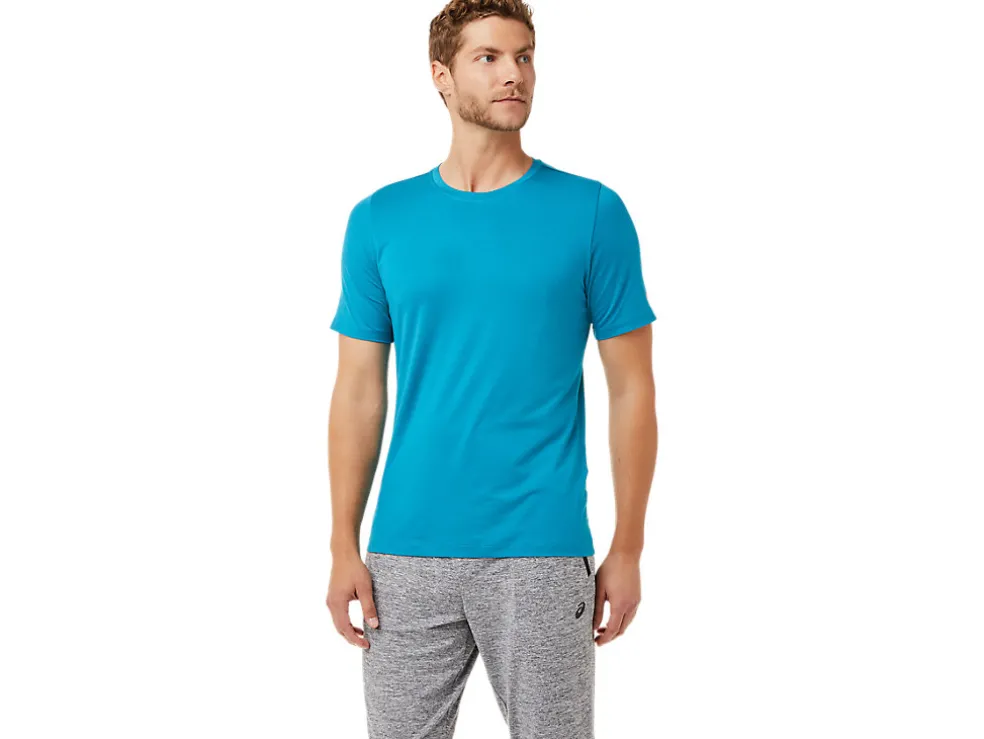Shop ASICS MEN SHORT SLEEVE HTHR TECH TOP Teal Blue