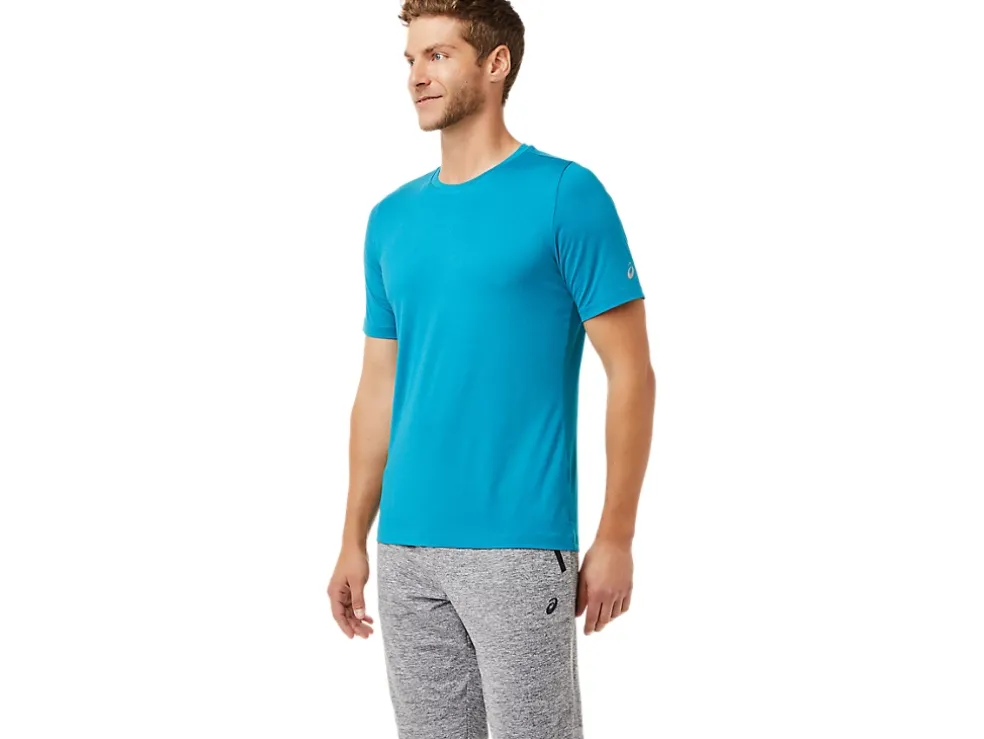 Shop ASICS MEN SHORT SLEEVE HTHR TECH TOP Teal Blue