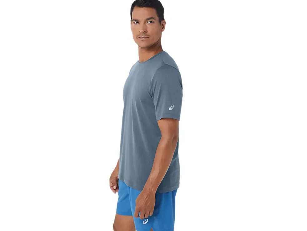 Hot ASICS MEN SHORT SLEEVE HTHR TECH TOP Steel Blue Heather