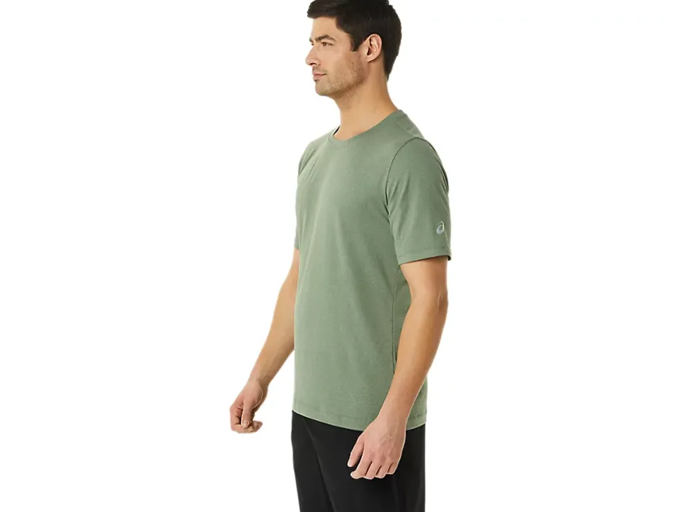 Discount ASICS MEN SHORT SLEEVE HTHR TECH TOP Lichen Green Heather