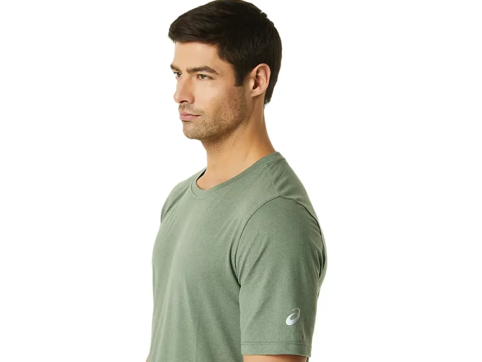 Discount ASICS MEN SHORT SLEEVE HTHR TECH TOP Lichen Green Heather
