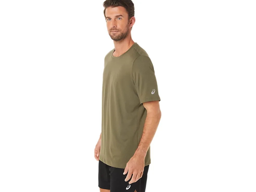 Cheap ASICS MEN SHORT SLEEVE HTHR TECH TOP Olive Canvas Heather