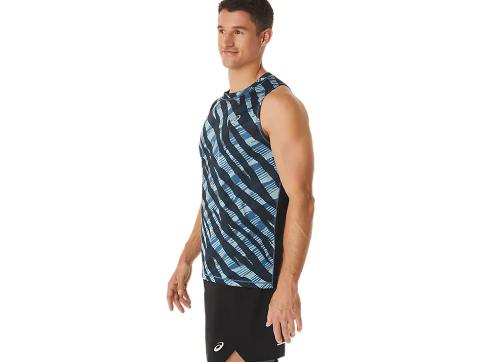 Flash Sale ASICS MEN WILD CAMO SINGLET Azure/Performance Black