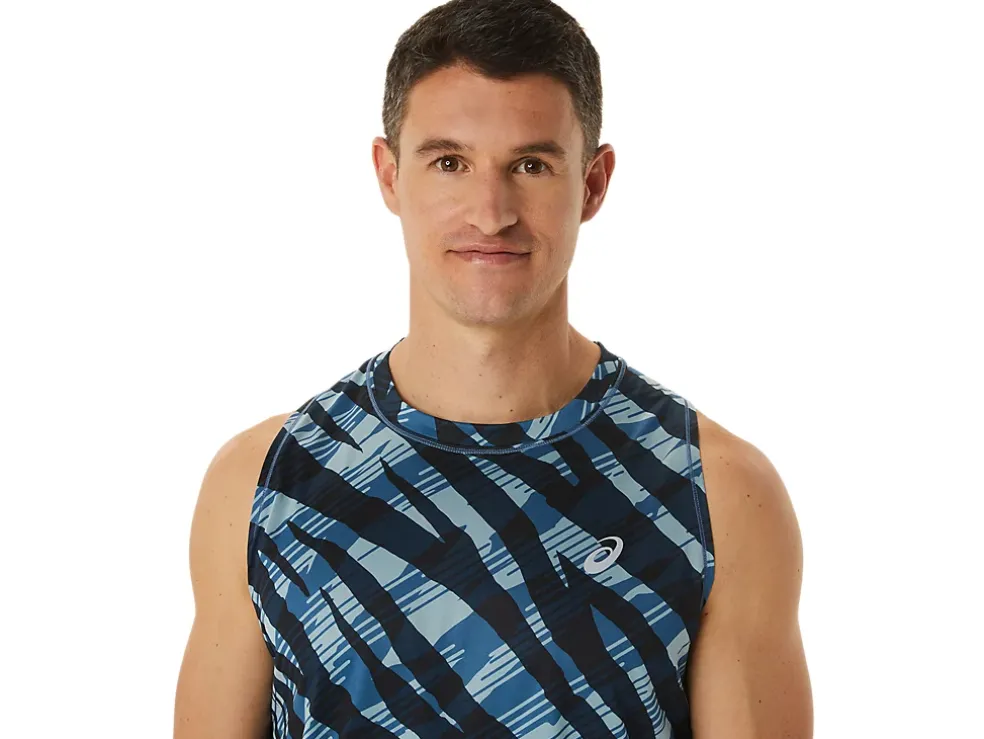 Flash Sale ASICS MEN WILD CAMO SINGLET Azure/Performance Black