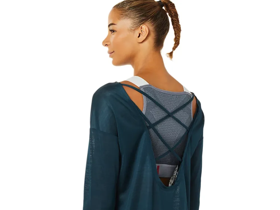 New ASICS OPEN BACK LONG SLEEVE TOP French Blue