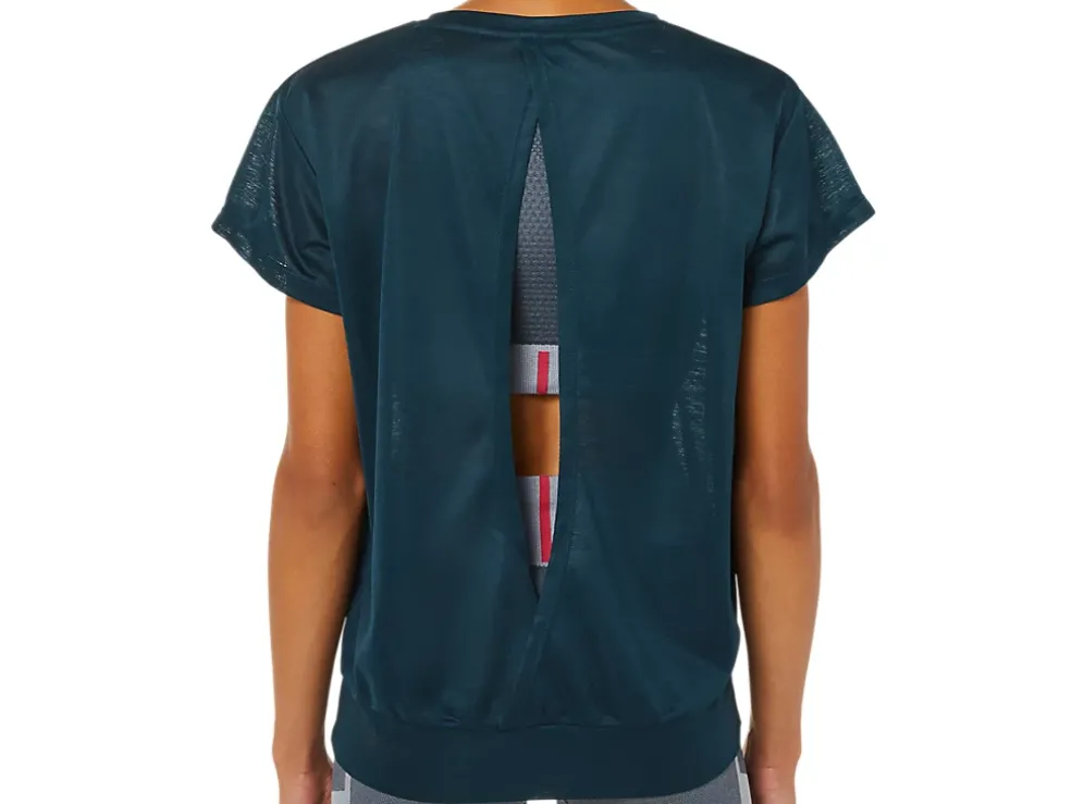 Cheap ASICS OPEN BACK SHORT SLEEVE TOP French Blue