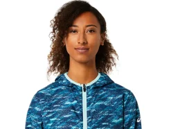 Best ASICS PACKABLE JACKET Teal Print/Fresh Ice