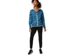 Best ASICS PACKABLE JACKET Teal Print/Fresh Ice