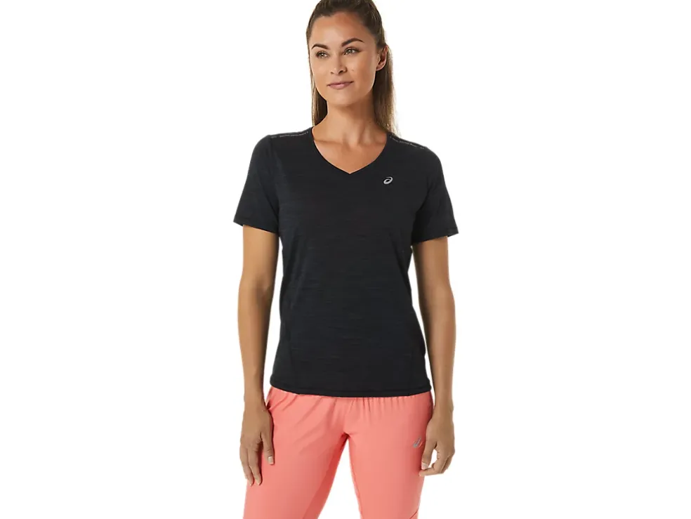 Outlet ASICS RACE V-NECK SHORT SLEEVE TOP Performance Black/Charcoal Grey