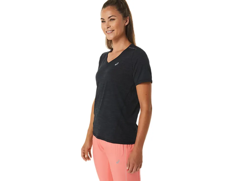 Outlet ASICS RACE V-NECK SHORT SLEEVE TOP Performance Black/Charcoal Grey