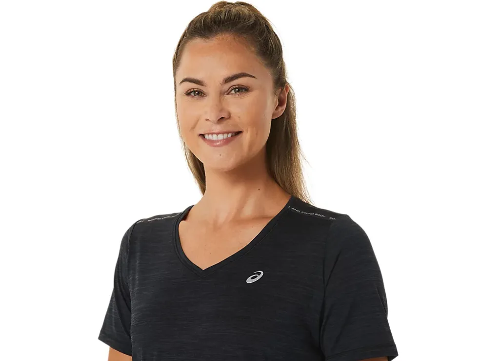 Outlet ASICS RACE V-NECK SHORT SLEEVE TOP Performance Black/Charcoal Grey