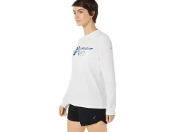 Shop ASICS READY-SET II LONG SLEEVE GRAPHIC Brilliant White