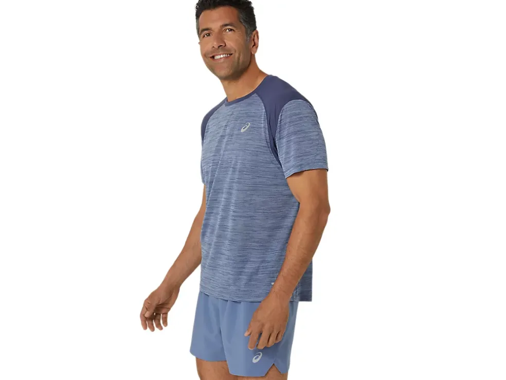 Clearance ASICS ROAD SHORT SLEEVE TOP Denim Blue/Thunder Blue