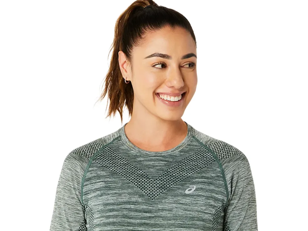 Fashion ASICS SEAMLESS LONG SLEEVE TOP Cedar Green/Rain Forest