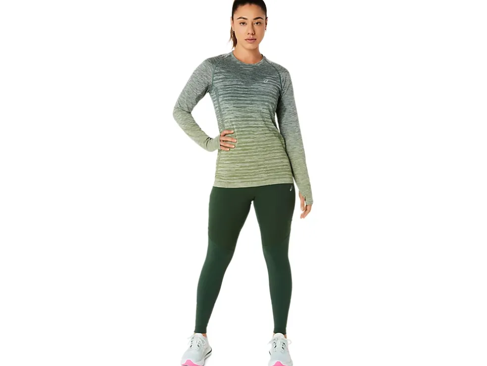 Fashion ASICS SEAMLESS LONG SLEEVE TOP Cedar Green/Rain Forest