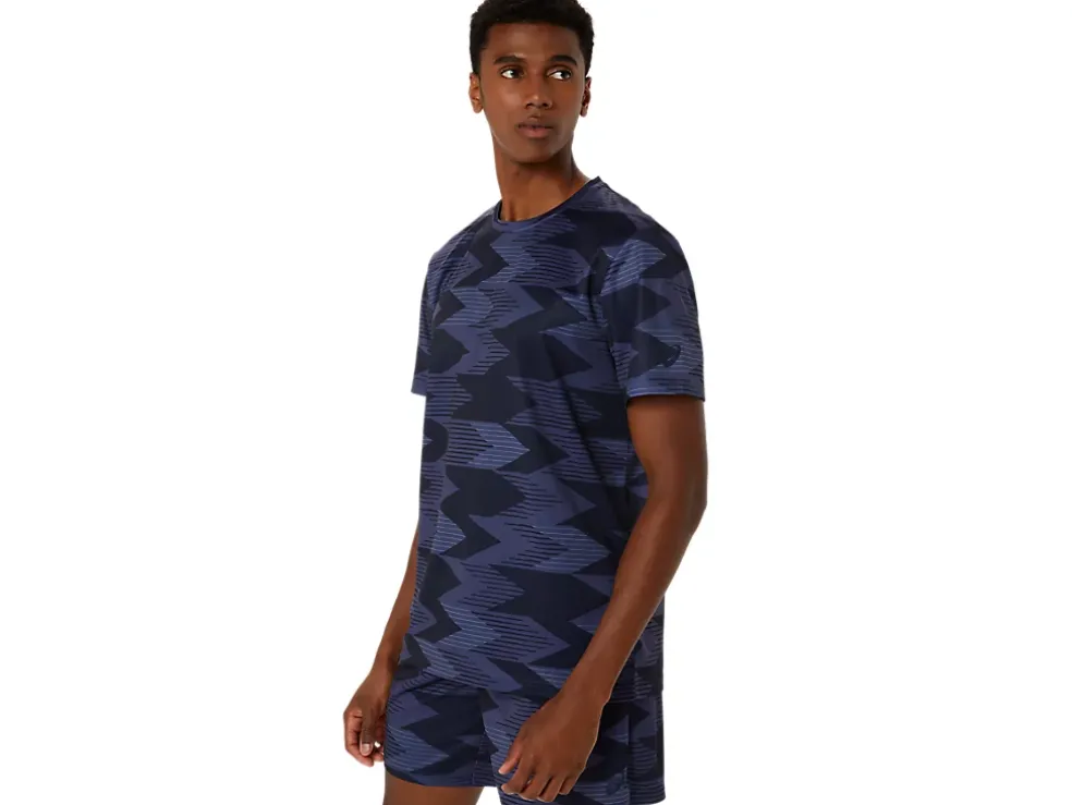 Discount ASICS SEASONAL ALL OVER PRINT SHORT SLEEVE TOP Midnight